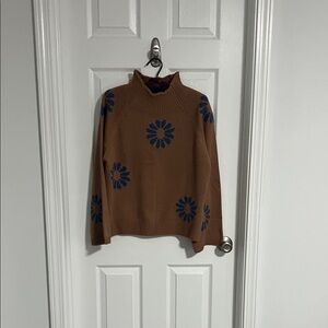 Brown Sweater with Blue Floral Design